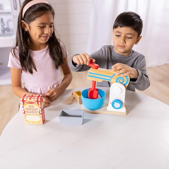 Melissa & Doug Wooden Make-a-Cake Mixer Set (11 pcs) - Play Food and Kitchen Accessories Kitchen Playset Accessories, Pretend Play Toys For Kids Ages 3+