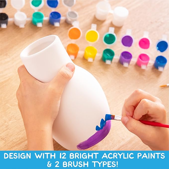 Made By Me Paint Your Own Ceramic Pottery, Fun Ceramic Painting Kit for Kids, Paint Your Own Ceramic Pottery Dish, Flower Pot, Vase & Bowl, Great Staycation Activity for Kids Ages 6, 7, 8, 9, Multi