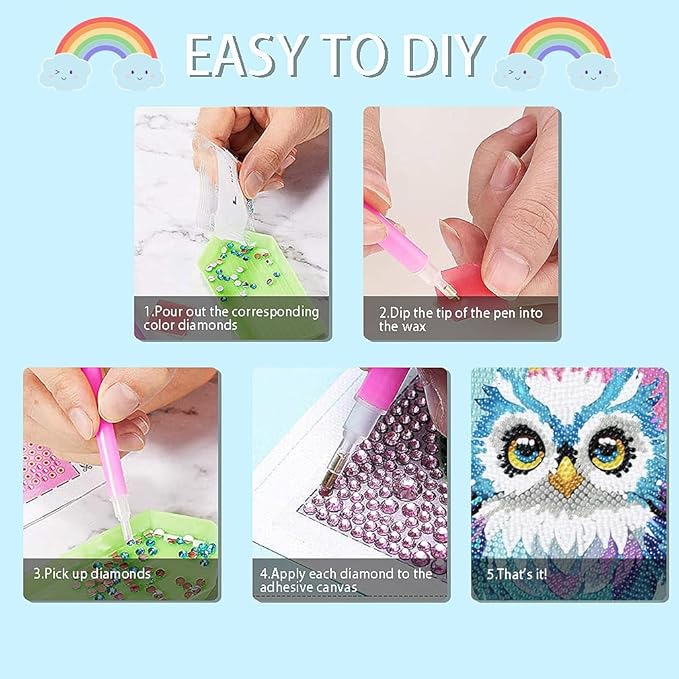 FQOVKYN 4 Packs 5D Cartoon Diamond Art Kits for Kids, Cute Animals DIY Diamond Arts Mosaic Kits for Adults Beginner, Full Round Drill Gem Art for Home Wall Decor Kids Present 6X6 inch