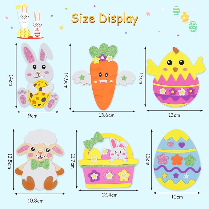 Fennoral 12 Pack Easter Craft Kit for Kids Make You Own Easter Foam Stickers Ornament DIY Easter Arts and Crafts for Easter Party Supplies Easter Decoration