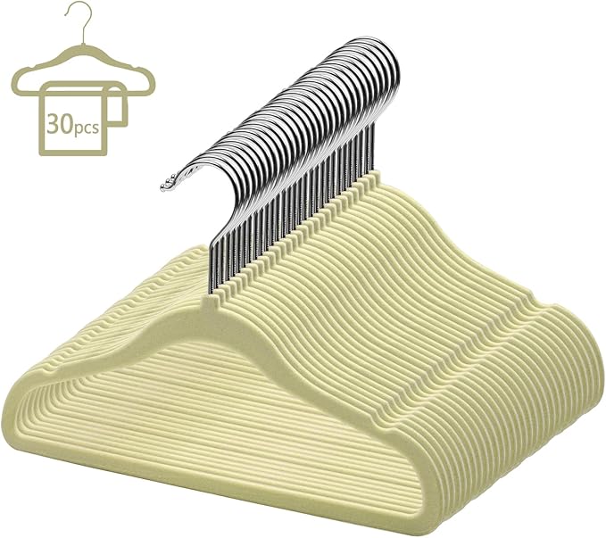 GoodtoU Kids Velvet Hangers,30 Pack Baby Hangers for Closet Non Slip Velvet Clothes Hangers Coat Hangers for Toddler Children Infant Hanger (Beige 30Pack)