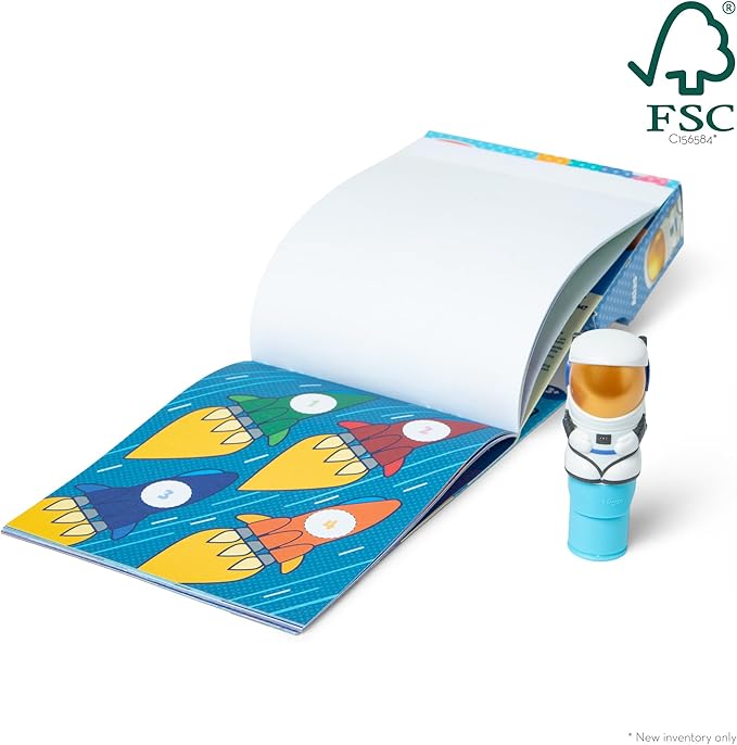 Melissa & Doug Sticker WOW!™ 24-Page Activity Pad and Sticker Stamper, 300 Stickers, Arts and Crafts Fidget Toy Collectible Character – Astronaut - FSC Certified
