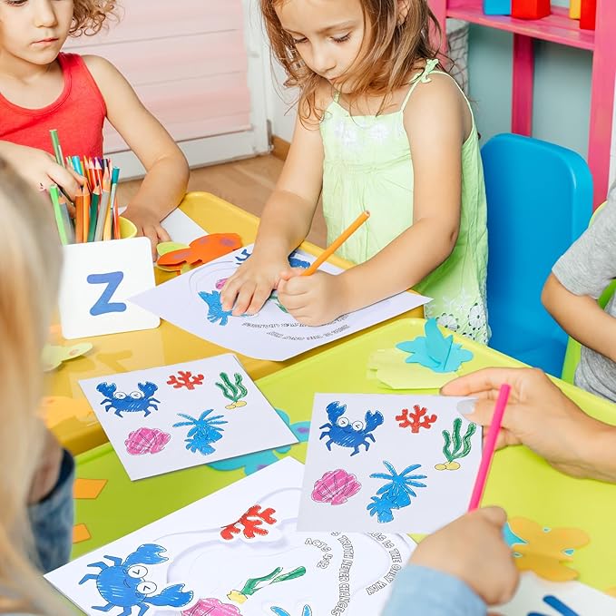 Affrolling 24 Sets Kids VBS 2025 Broken Rock Beach Tide Pool Book Craft Pack Bible Craft Books Christian Bible Stories Coloring Book for Kids Activity Bible Theme DIY Art Drawing Book Game School