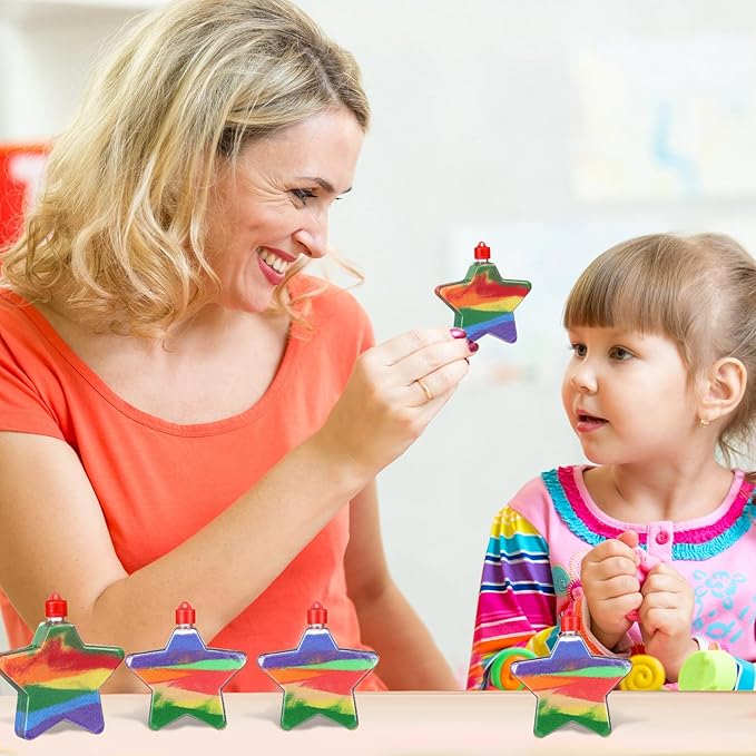 Yinkin 50 Pcs Sand Art Bottle Necklaces DIY Sand Art Craft Kit with 10 Pcs Plastic Mini Funnels Christmas Plastic Bottles for Kids Craft Christmas Party Favors, Sand Not Included (Star Style)