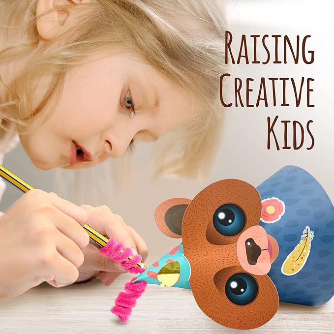 Woodland Themed Christmas Party Hats Making Kit c/w Chenille Stems & Stickers. Group Activities, DIY Art Craft Home Project. Birthday, Easter & Fiesta Decoration for Kid