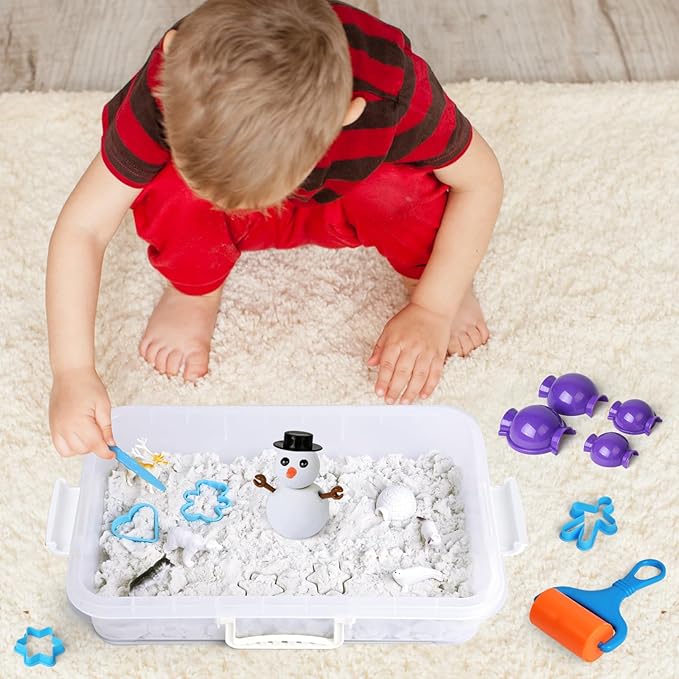 Winter Wonderland Snow Sand Playset, Creativity Toy Sensory Bin with Arctic Animal Figures, 2 Lbs of Sand and Snowman Molds for Boy Girl Kid Toddlers Age 3-8