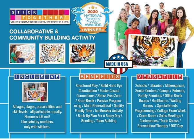 Huge Mosaic Puzzle Poster Kits | Group Project | No Mess Paint by Sticker | Stay at Home Activity | Classroom | One Sticker at a Time! | Large Tiger | Learning Fun | 40” X 36” Giant Poster