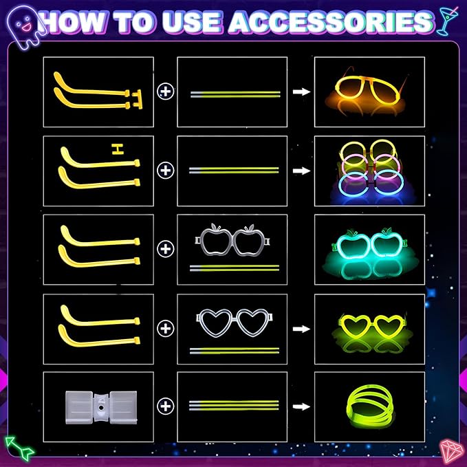 470psc Glow in the Dark Party Supplies for Kids Adults birthdays,Light Up Party Favors with,200 Glow Sticks Bulk,DIY Glow Necklaces Glasses Bracelets Headband, Christmas Party Neon Party Supplies