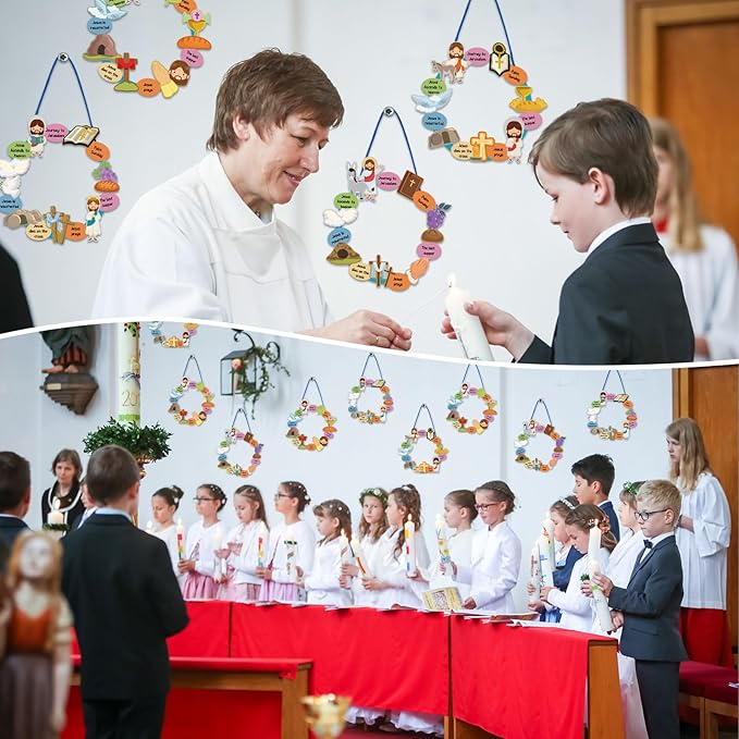 Crtiin 24 Pcs Religious Easter Wreath Craft Kit Christian Easter Crafts for Kids Make Your Own Religious Easter Craft for Kids Easter Home Activities Sunday School Supplies Basket Stuffers Gifts