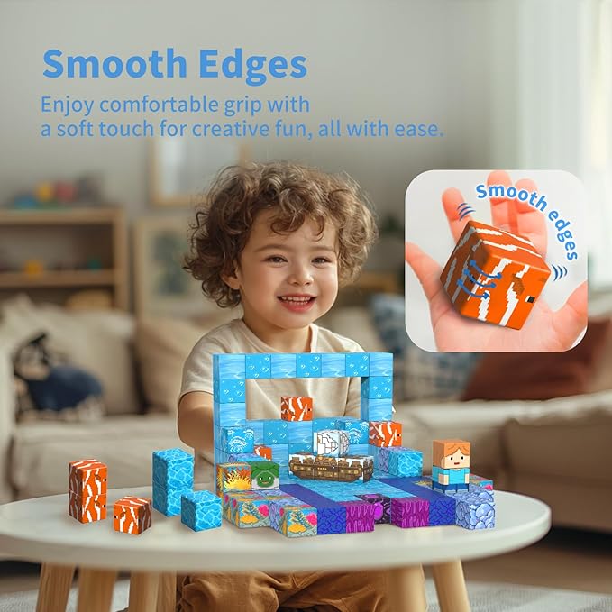 Magnetic Blocks-120PCS Ocean Quest Set,Magnetic Building Blocks Kids Toys for Ages 3 4 5 6 7 8 Birthday Gifts,STEM Montessori Sensory Toys for 3+ Years Old Boys & Girls