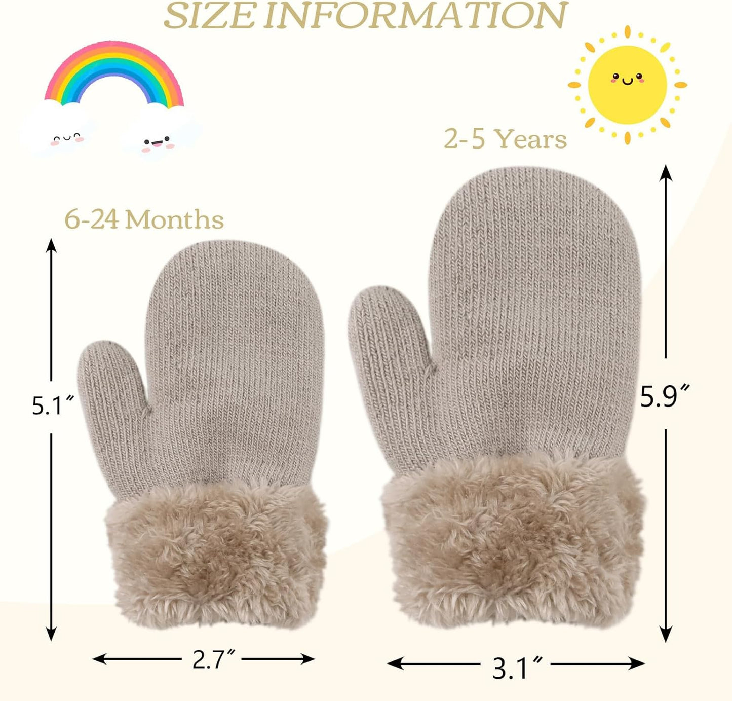 PESAAT Baby Girl Mittens Fleece Toddler Boy Mittens Warm Kids Winter Gloves Unisex Cold Weather Baby Gloves