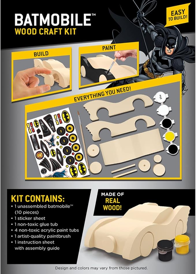 MasterPieces Batman - Mini Batmobile Wood Paint Set,7 x 5 x 1.5", Green