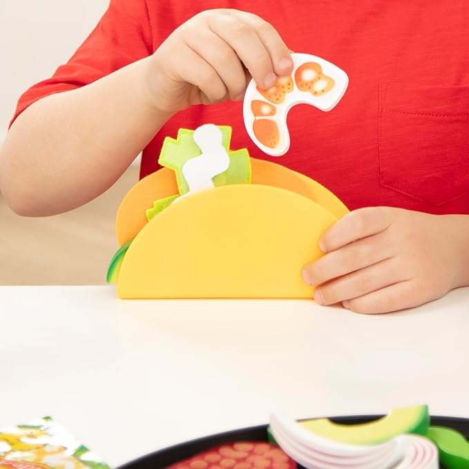 Melissa & Doug Fill & Fold Taco & Tortilla Set, 43 Pieces – Sliceable Wooden Mexican Play Food, Skillet, and More Taco Play Food Set, Pretend Kitchen Toy For Kids Ages 3+ - FSC-Certified