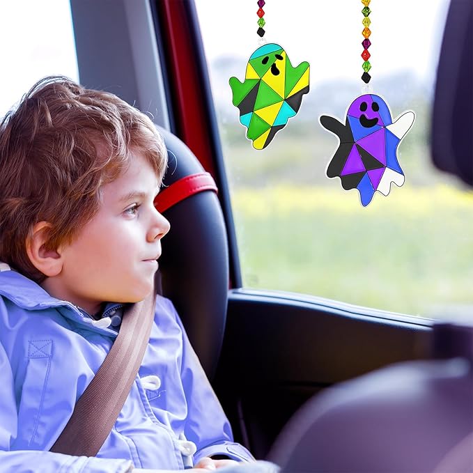 Winlyn 27 Sets Halloween Ghost Suncatchers Ornaments Decorations DIY Window Paint Art Suncatchers Halloween Craft Kits Suncatchers Painting Kits for Kids Classroom Activities Art Projects Part Favors