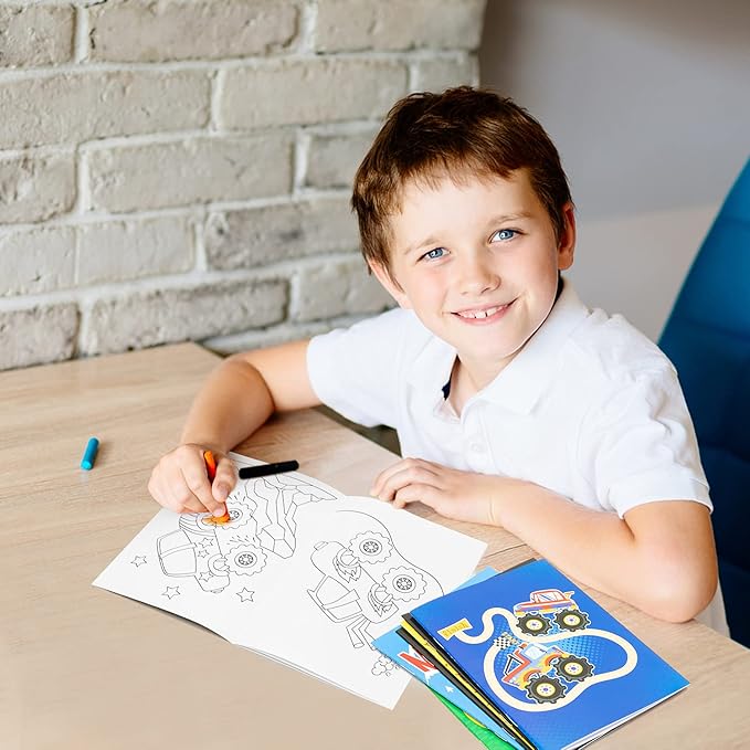 MALLMALL6 24Pcs Monster Truck Coloring Books Including Trucks Off Road 4x4 Muscle Cars SUV DIY Art Drawing Pattern Birthday Party Favors Gifts Home School Classroom Activity Supply for Kids Boys Girls
