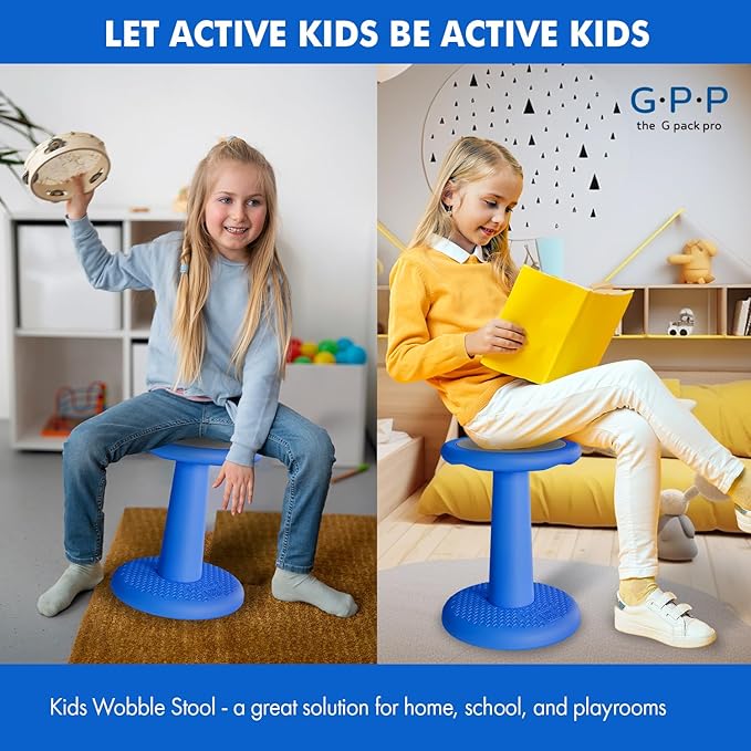 '-Dynamic-, Kid Wobble Stool Pair, Wiggle Chair Flexible Seating for Preschool & Elementary Classroom, Improves Focus, Posture & ADHD/ADD-Blue 17.7 Hight' Stools Pack of 2