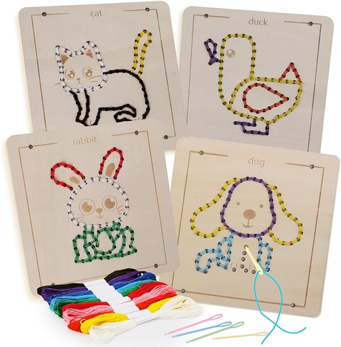 Montessori Wooden Lacing Toys for Toddlers and Kids Ages 2-4 5-7, Sewing Kit Fine Motor Skill Busy Board, Education Sensory Preschool Toy for 1 2 3 4 Year Olds, Birthday Gift for Boys and Girls