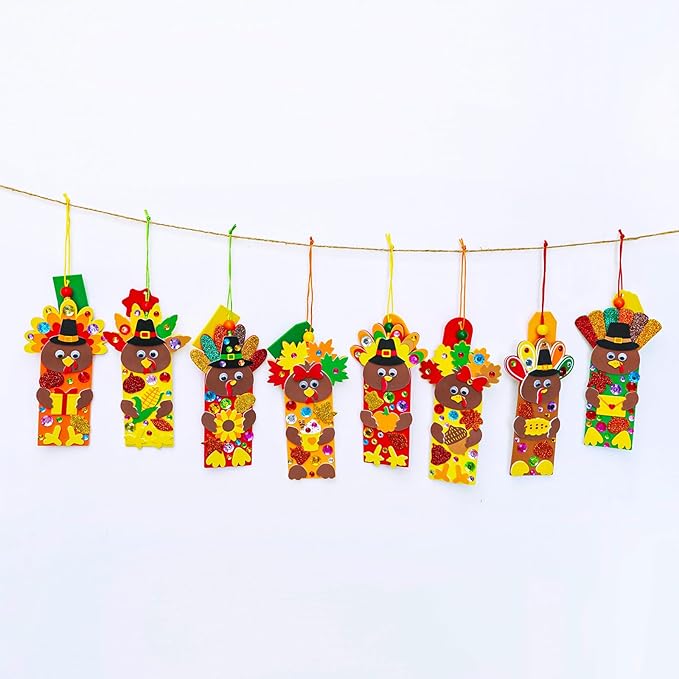 Winlyn 24 Sets Thanksgiving Turkey Craft Kits Fall Kids Crafts DIY Thanksgiving Turkey Bookmarks Art Sets Autumn Leaf Turkey Foam Stickers Arts and Crafts for Kids Party Favors Classroom Activities