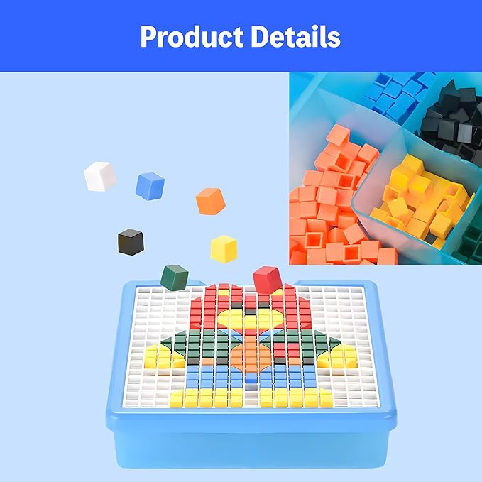 KIEZ 490 Pieces Mosaic Puzzle, Pixel Art Challenge with 24 Designs (Animals, Vehicles, Fruits, Architectures), DIY Art STEM Toys for Kids 3+ Years Old