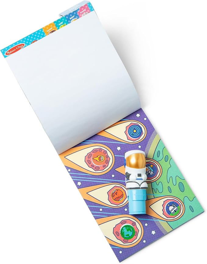 Melissa & Doug Sticker WOW!™ 24-Page Activity Pad and Sticker Stamper, 300 Stickers, Arts and Crafts Fidget Toy Collectible Character – Astronaut - FSC Certified