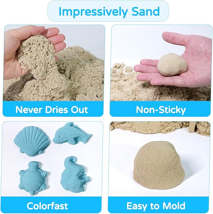 Ocean Mermaid Sensory Bin, Kids Underwater Play Sand Kit, Under The Sea Sensory Sandbox Toys with 2.2lbs Magic Sand, Sea Animals Figures, Sensory Sand Toys for Toddlers 1-3-5-7