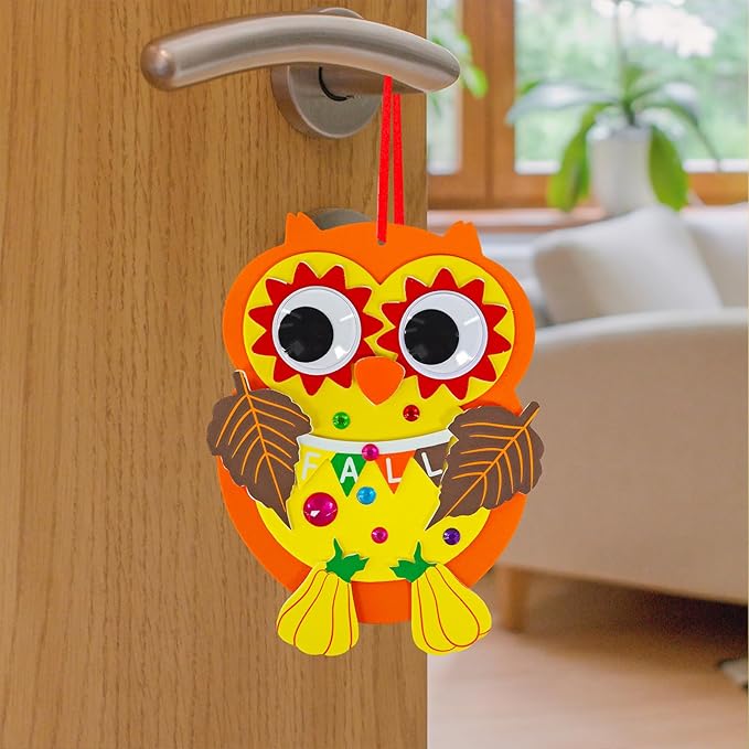 Winlyn 24 Sets Fall Craft Kits Autumn Crafts DIY Fall Owl Ornaments Decorations Art Sets Maple Leaves Pumpkin Foam Stickers Arts and Crafts for Kids Classroom Activities Holiday Harvest Party Favors