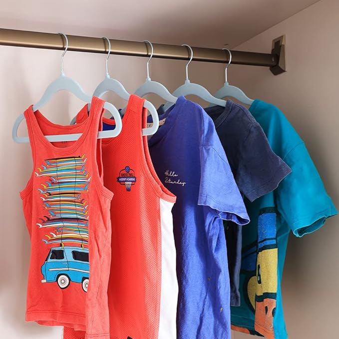 Kids Velvet Clothes Hangers, Non Slip Baby Hangers Blue(11.6" Inch - 40 Pack)