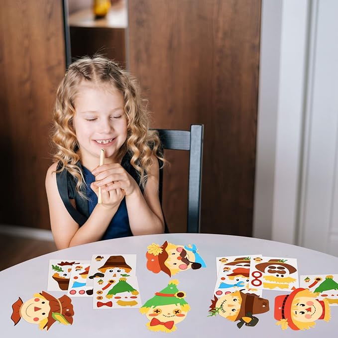 Yexiya 24 Pieces Fall Scarecrow Head Craft Kits Assorted Scarecrow DIY Ornaments for Kids Art Gift Favors Autumn Thanksgiving Project Home Classroom Game Activities