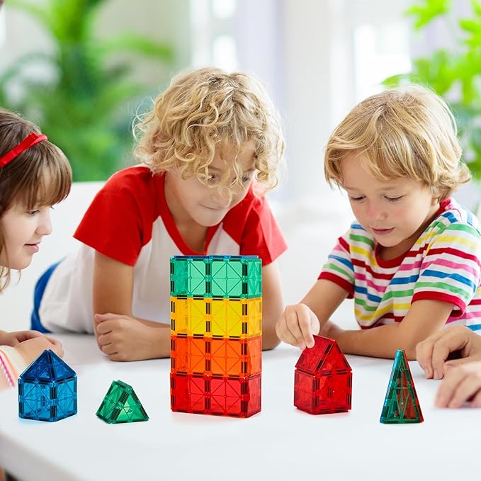 Magnetic Tiles, 100PCS Building Blocks, Magnets Building Set, STEM Construction Stacking Toy Gift for Kids 3+ Boys and Girls Preschool Kindergarden Toy