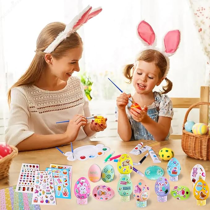 Easter Eggs Easter Basket Stuffers - 30Pcs Easter Egg Decorating Kit, Easter Gifts For Kids, Easter Eggs Painting Kit for Hunts Activity Easter Decoration With 4 Stickers, DIY Egg Dye Coloring Kit