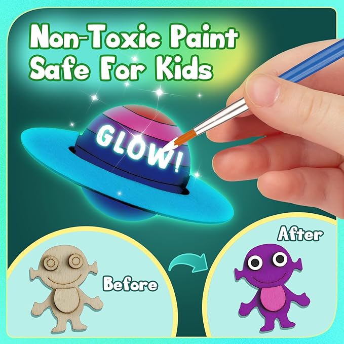 Byncceh DIY Wooden Magnets, 40 pcs Magic Magnetic Paint Set, Wood Arts and Crafts Painting Kit for Kids, Make Your Own Fridge Magnets Craft Kits Party Favors Gifts Toys for Girls Boys Ages 6-8 8-12