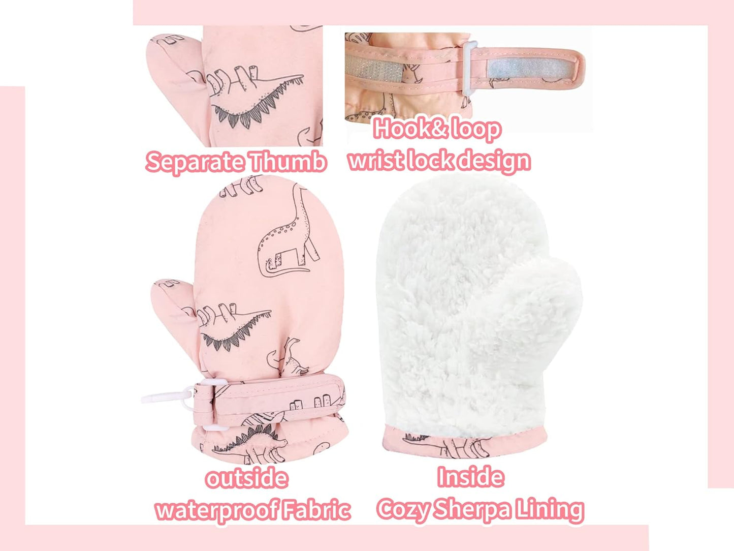 Toddler Gloves Kids Mittens Winter Warm Lined Fleece Gloves Waterproof Snow Baby Mitten for Boys Girls