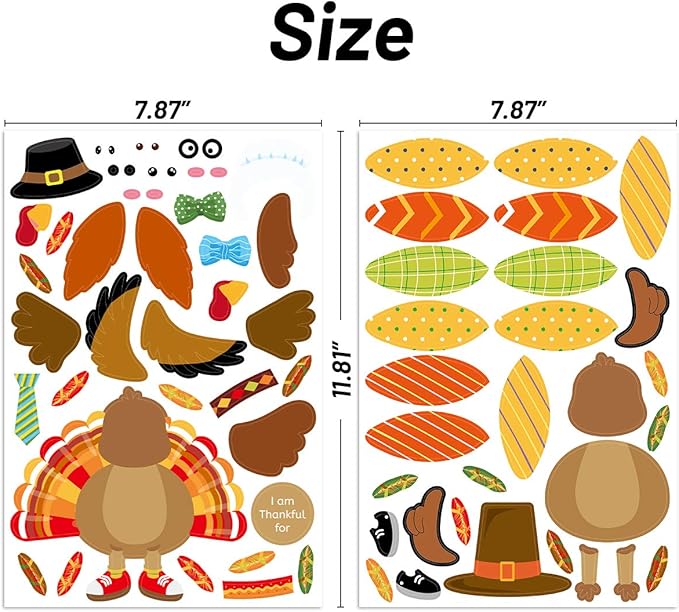Make-A-Turkey Stickers Thanksgiving Crafts for Kids Make Your Own Turkey Craft Sets for Thanksgiving Party Favors Game Activities Supplies 20Pcs