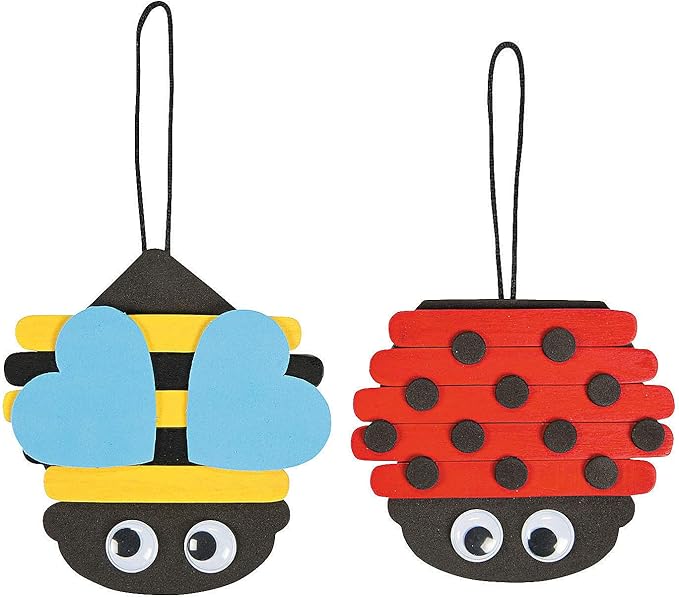 Fun Express Spring Bug Craft Stick Ornament Craft Kit -12 - Crafts for Kids and Fun Home Activities - VBS Vacation Bible School Supplies/Decor