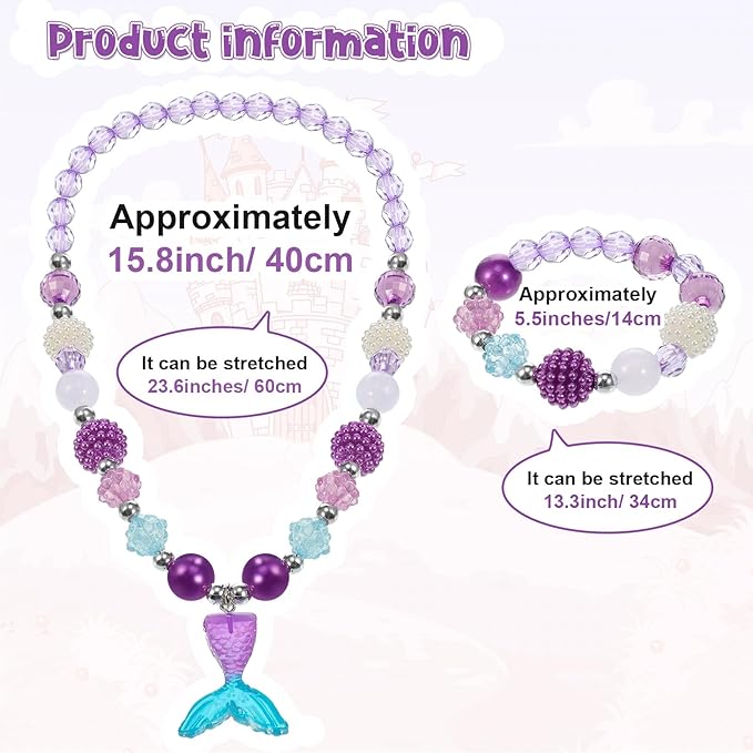 Sumind 6 Sets Play Jewelry for Little Girls Princess Necklace Bracelet Set Includes Kid Beaded Necklace Bracelet for Toddler Christmas Birthday Party Favors Cosplay(Heart, Flower Style)