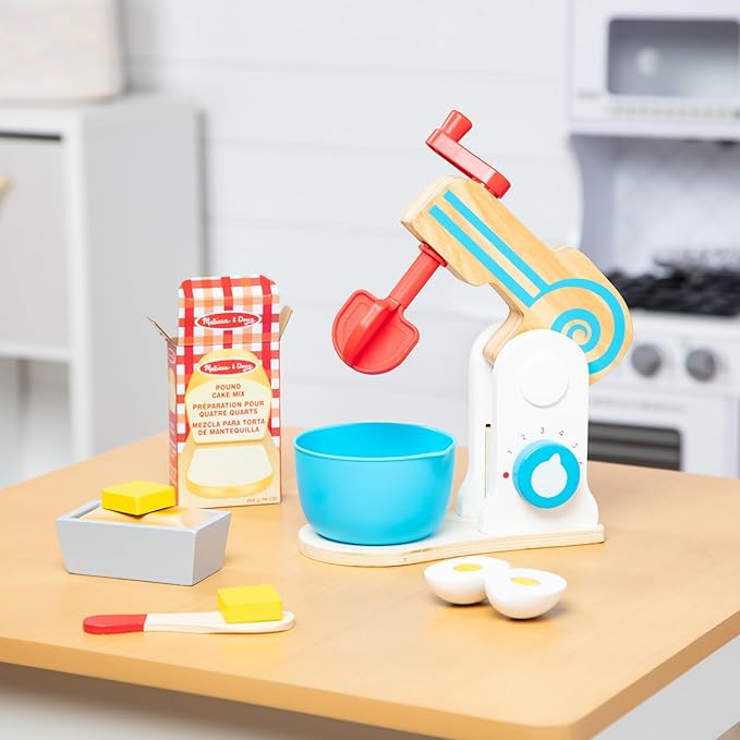 Melissa & Doug Wooden Make-a-Cake Mixer Set (11 pcs) - Play Food and Kitchen Accessories Kitchen Playset Accessories, Pretend Play Toys For Kids Ages 3+