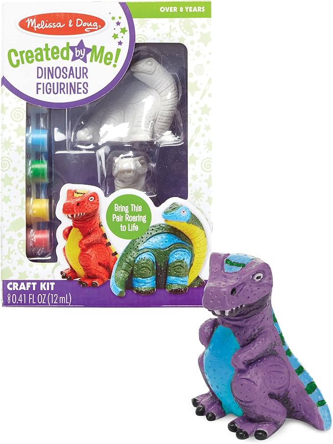 Melissa & Doug Created by Me! Dinosaur Figurines Craft Kit (2 Resin Dinosaurs, 6 Paints, Paintbrush)