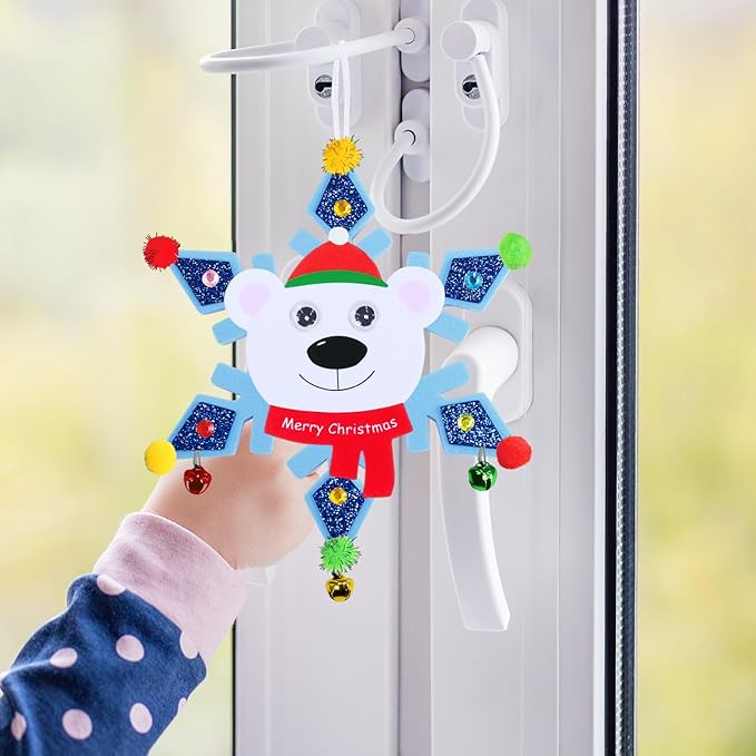 Winlyn 24 Sets Christmas Craft Kits Winter Crafts DIY Christmas Snowflake Ornaments Decorations Art Sets Snowman Elf Santa Christmas Foam Stickers for Kids Holiday Classroom Activities Party Favors