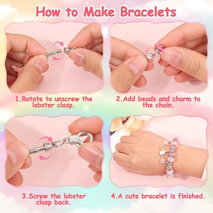 LifeisLuck Charm Jewelry Making Kit, Bracelet Making Kit for Girls, DIY Necklace Kit with Initial Jewelry Box, Unicorns Crafts Girls Toys Age 6-8 8-12 Birthday Valentines Day Gifts for Kids