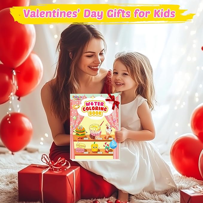 Water Coloring Books for Toddlers - Easter Basket Stuffers Watercolor Paint Book Drawing Art Paper for Kids Mess Free Craft Supplies kit Toy for Age 3 4 5 6 Valentines Birthday Gift(Food)