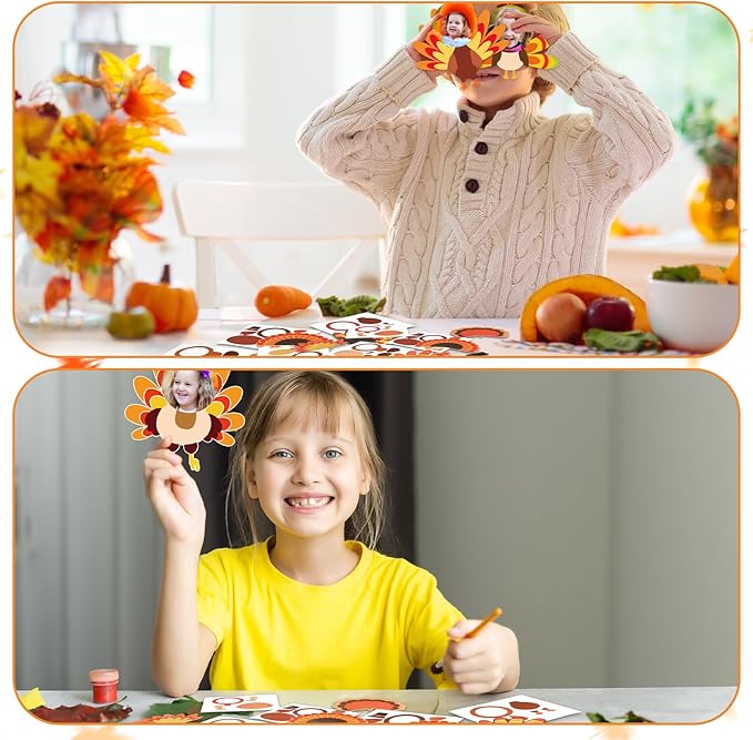 Wenqik 30 Sets Thanksgiving Turkey Picture Frame Craft Kit DIY Magnetic Thanksgiving Fall Photo Frame Craft Kits Turkey Craft for Children Toddlers Thanksgiving Fall Party Favor Home Classroom Crafts