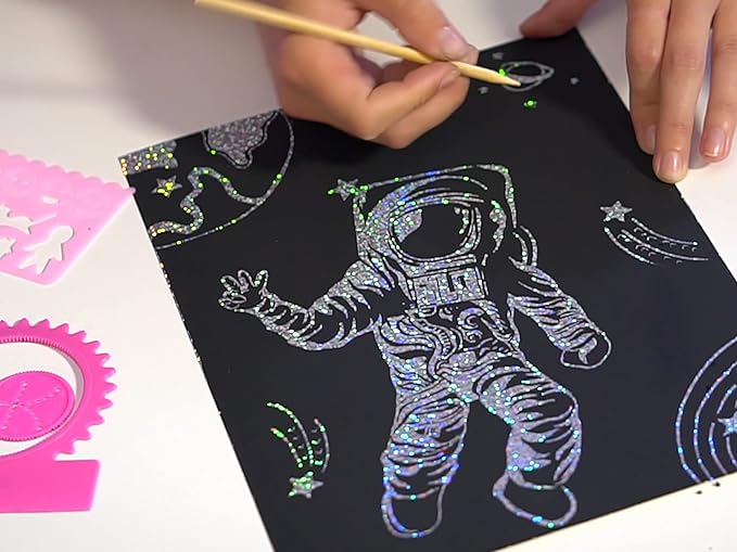 Marvin's Magic - Super Bright Scratch Art - x48 Premium Magic Scratch Boards - Scratch Art Kit with Black Scratch Paper & Rainbow Scratch Paper - Scratch Art for Kids