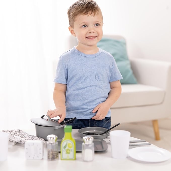 Melissa & Doug 22-Piece Play Kitchen Accessories Set - Utensils, Pot, Pans, and More , White