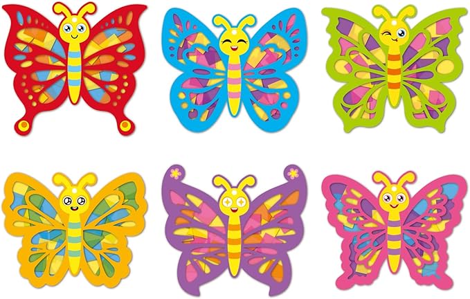 Tinlade 24 Pcs Butterfly Craft Kit Spring Suncatcher Kit Butterfly Suncatcher Craft Window DIY Tissue Paper Suncatcher Decoration Ornament for Classroom Spring Party Favor Supplies