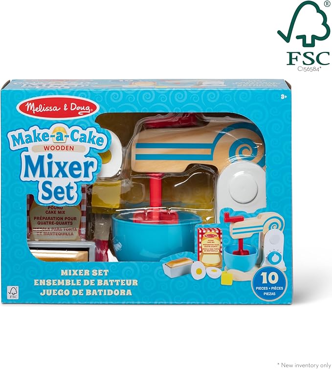 Melissa & Doug Wooden Make-a-Cake Mixer Set (11 pcs) - Play Food and Kitchen Accessories Kitchen Playset Accessories, Pretend Play Toys For Kids Ages 3+
