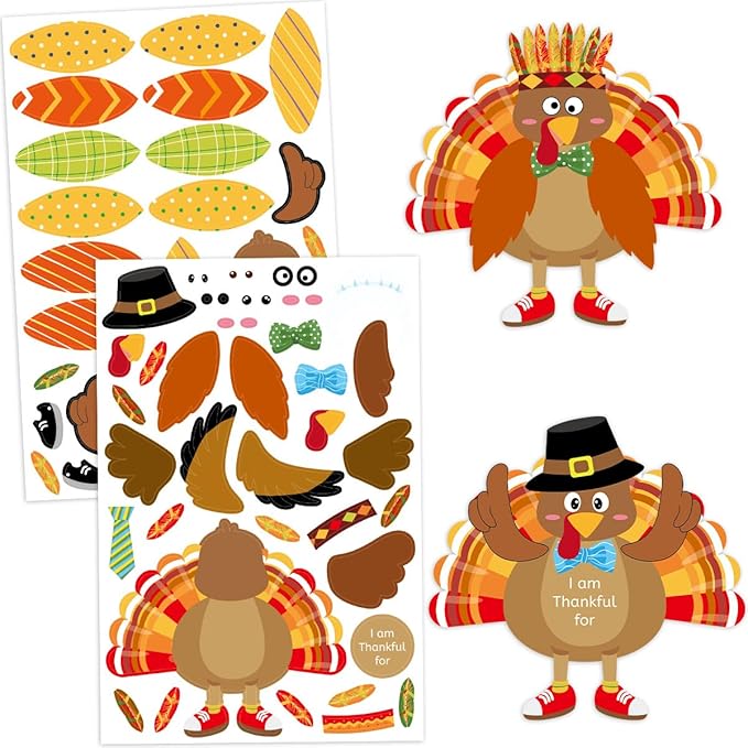 Make-A-Turkey Stickers Thanksgiving Crafts for Kids Make Your Own Turkey Craft Sets for Thanksgiving Party Favors Game Activities Supplies 20Pcs