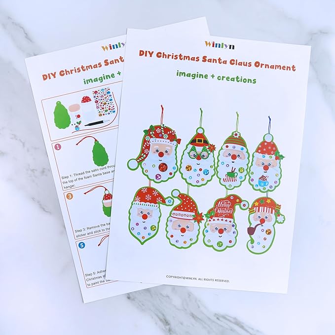 Winlyn 32 Sets Bulk Santa Christmas Ornaments Decorations Craft Kits School Arts and Crafts Foam Santa Christmas Stickers for Kids Holiday Xmas Festive Classroom Activities Party Favors Art Project