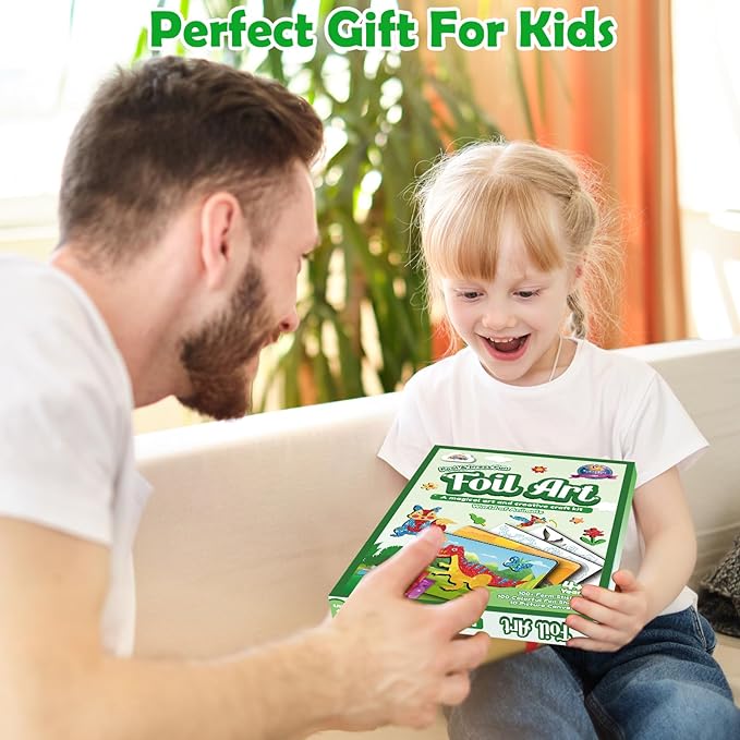 ZMLM Foil Art Kit for Kids - Arts Crafts Fun Mess Free Activity, Gifts for Ages 4 5 6 7 8 9 Girls Boys, Crafts for Kids Creative Birthday Easter Valentines Gifts Toys (Dinosaur & Animal)