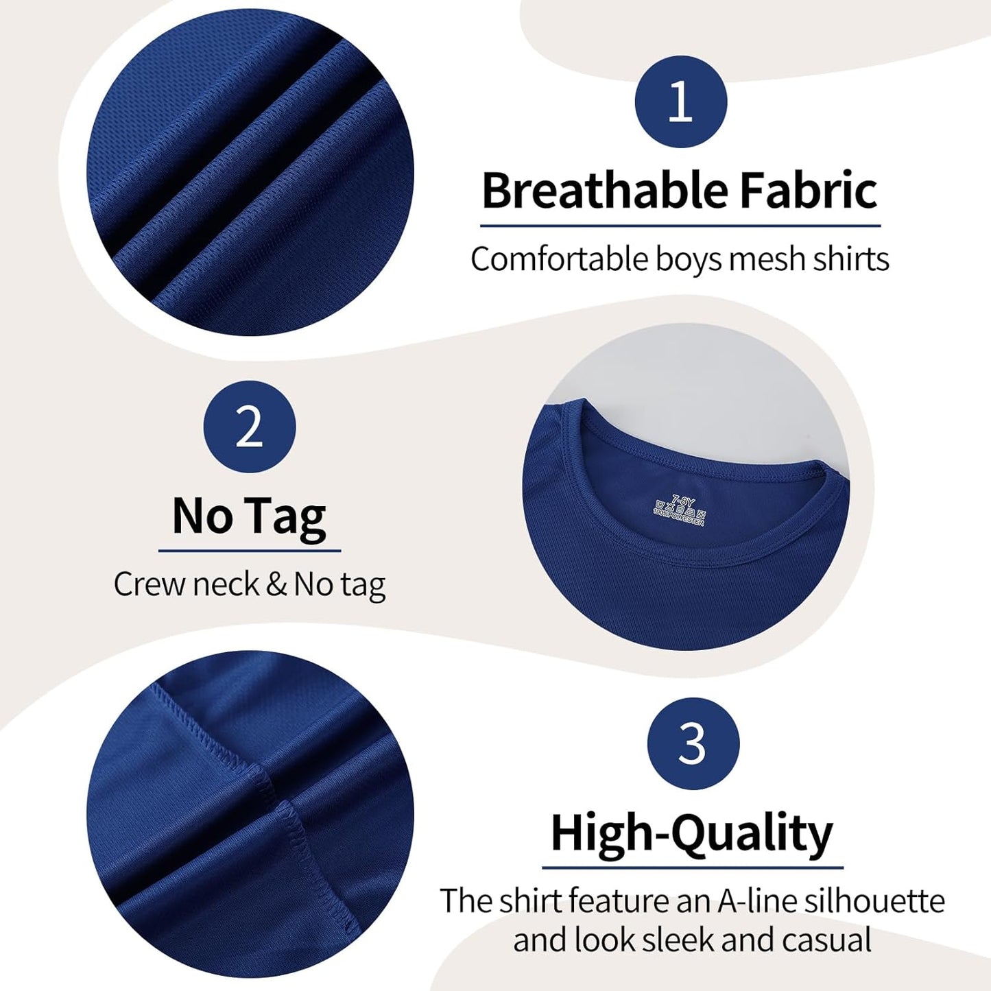 6-Pack Boys Athletic T-Shirts Quick Dry Short-Sleeve Tops Youth Moisture Wicking Running Sports T-Shirts(4-18 Years)