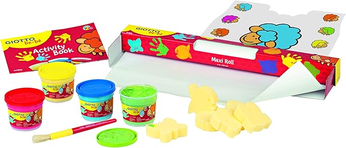 Maxi Roll, Finger Paint Set, Box of 14 Pieces, 4 Assorted Colours, Brushes, Rollers, Painting Set, Super-Washable, Ideal for Children